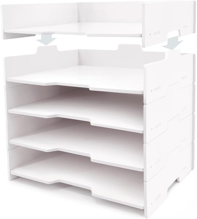 SONGWAY 5-Tier Stackable Paper Tray - File Organizer for Desk, Paper Sorter, Desktop Letter Trays, Workspace Desk Organizer Trays for Home Office School