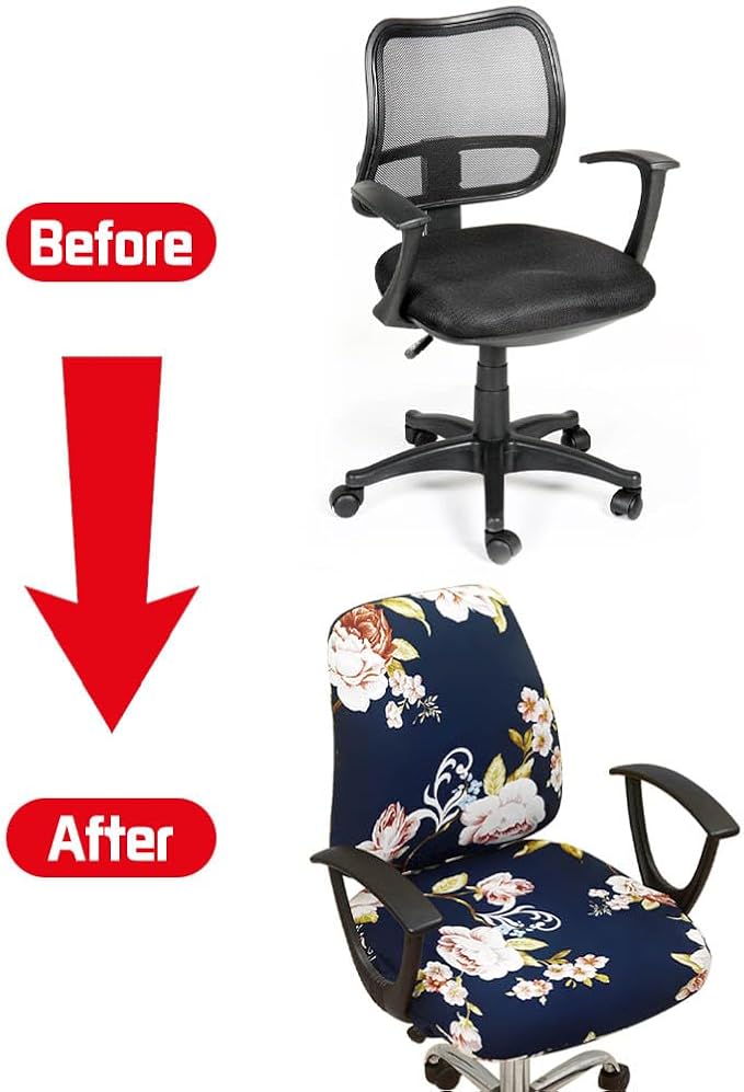 VIOKKO Office Chair Cover Stretchable Computer Desk Chair Seat Covers Anti-Dust Universal Split 2 Piece Rotating Swivel Chair Slipcover Protector (Peony)