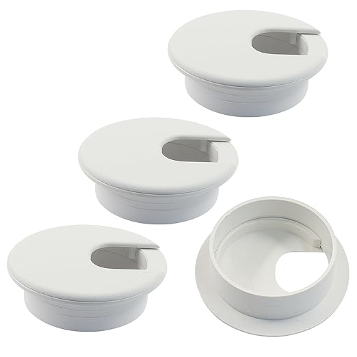 Piutouyar 4 Pcs 2 Inch White Desk Grommet, Plastic Cable Hole Cover Desk Wire Cord Organizer for Office Equipment, Computer Table
