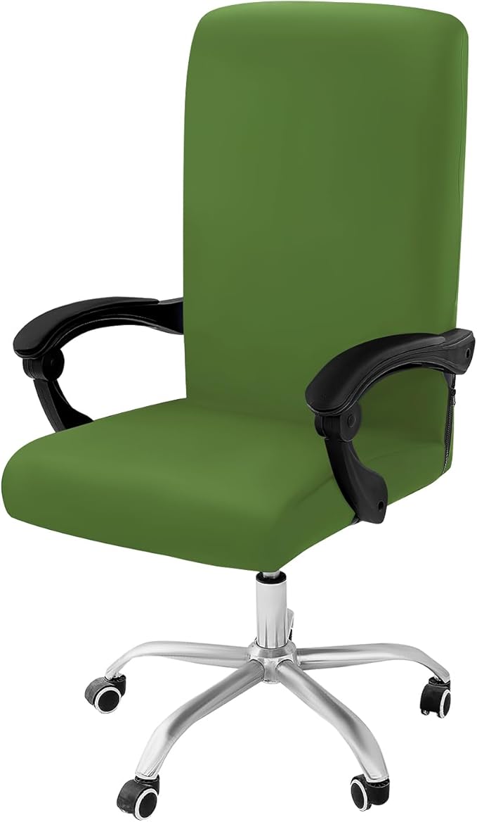 Smiry Stretch Printed Office Computer Chair Covers, Universal Desk Rotating Chair Slipcovers Removable Washable, Soft Fit Anti-Dust Spandex Protector Cover with Zipper, Olive Green