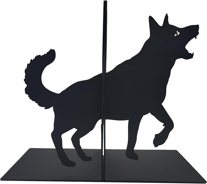 ENCIMART Wolf Book Ends Decorative for Shelves, Black Metal Bookend Supports for Heavy Books, Book Stoppers for Home Office Desktop Organizer for Men and Book Lovers Gift
