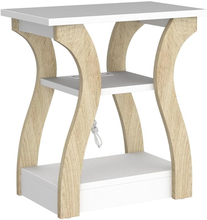 FROMJBEST End Table Set of 2 with Charging Station, Side Table with USB Ports and Outlets, Nightstand, 3 Tier End Table with Storage Shelf for Living Room, Bedroom (White Set of 2)