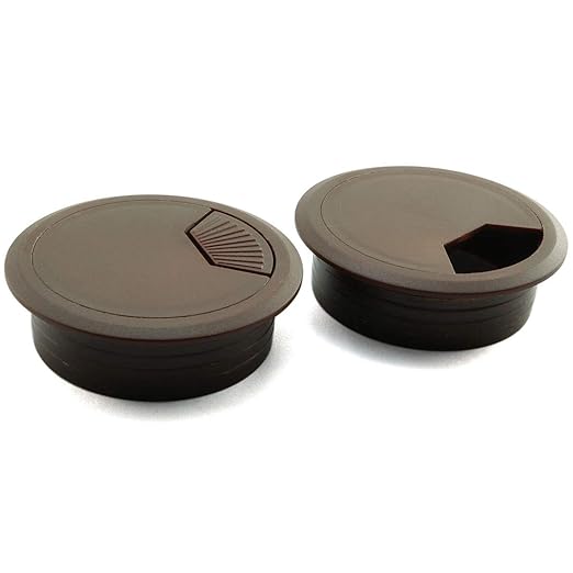HJ Garden 2pcs 2inch Desk Wire Cord Cable Grommets Hole Cover for Office PC Desk Cable Cord Organizer Plastic Cover(Dark Brown)