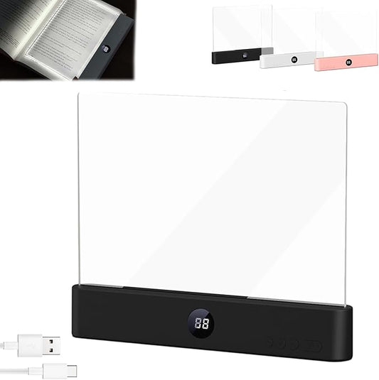 LED Reading Light, Rechargeable Clear Flat Book Light with 3 Colors & Timer, Dimmable Book Lights for Reading at Night, Doodleable Panel Plate Lamp Full Page Lights, for Book Lovers (Black)