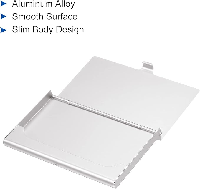 PATIKIL Business Card Holder, Aluminum Alloy Flip Cover Slim Name Cards Case for Women Men, Silver Tone