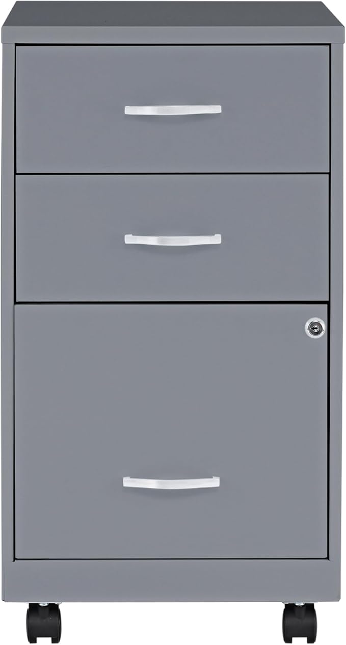 NuSparc Mobile 3 Drawer Locking Pedestal File Cabinet | Pre-Assembled Steel Construction | Perfect for Small and Home Office | Letter-Size | Assembled in USA