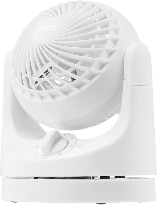 IRIS USA WOOZOO Desk Fan, Oscillating Air Circulator, 3 Speeds, 32ft Max Air Distance, 108ft² Coverage, 112° Adjustable Vertical Tilt, 27db Quiet Motor, Small Fan for Bedroom, Office, Dorm, White