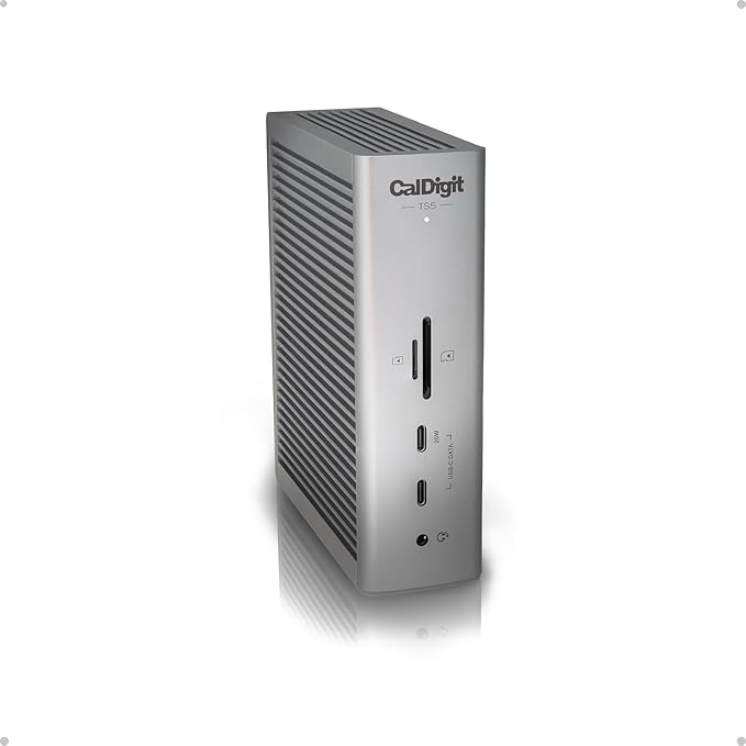 CalDigit TS5 Thunderbolt 5 Dock - 15 Port, 140W Charging, 80Gb/s TBT 5 x 4, USB-C 10Gb x 3, USB-A x2, 2.5Gb Ethernet, Dual 8K@60Hz Displays, SD & microSD UHS-II, 1m Braided Cable, Space Gray 240W PSU