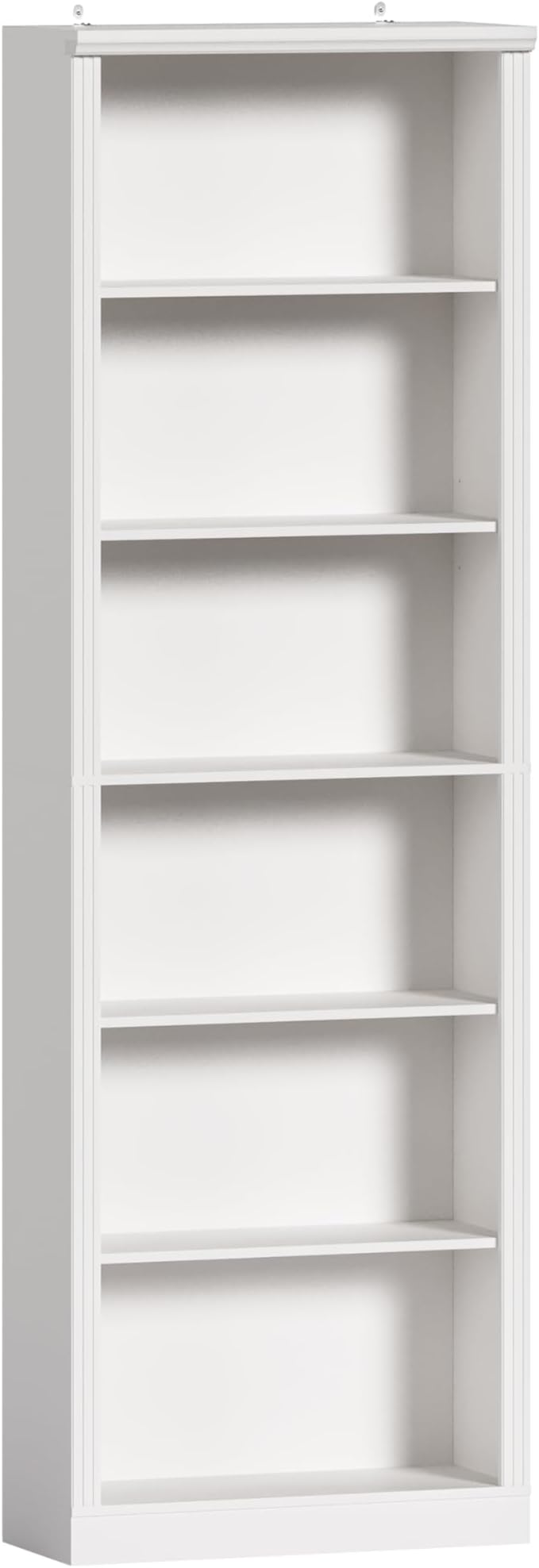 Wodeer Tall Bookshelf, 6-Tier Bookcase with 2 Adjustable Shelves, Modern Farmhouse Storage for Living Room, Entryway, Office, 23.6" W x 74.8" H x 10.6" D, White