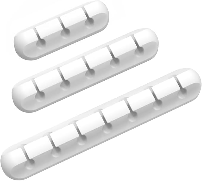 INCHOR Cord/Cable Organizer White Cord Holder, Wire Organizer USB Cable Management Cord Keeper, 3 Packs Cable Clips for Car Home and Office (7, 5, 3 Slots)