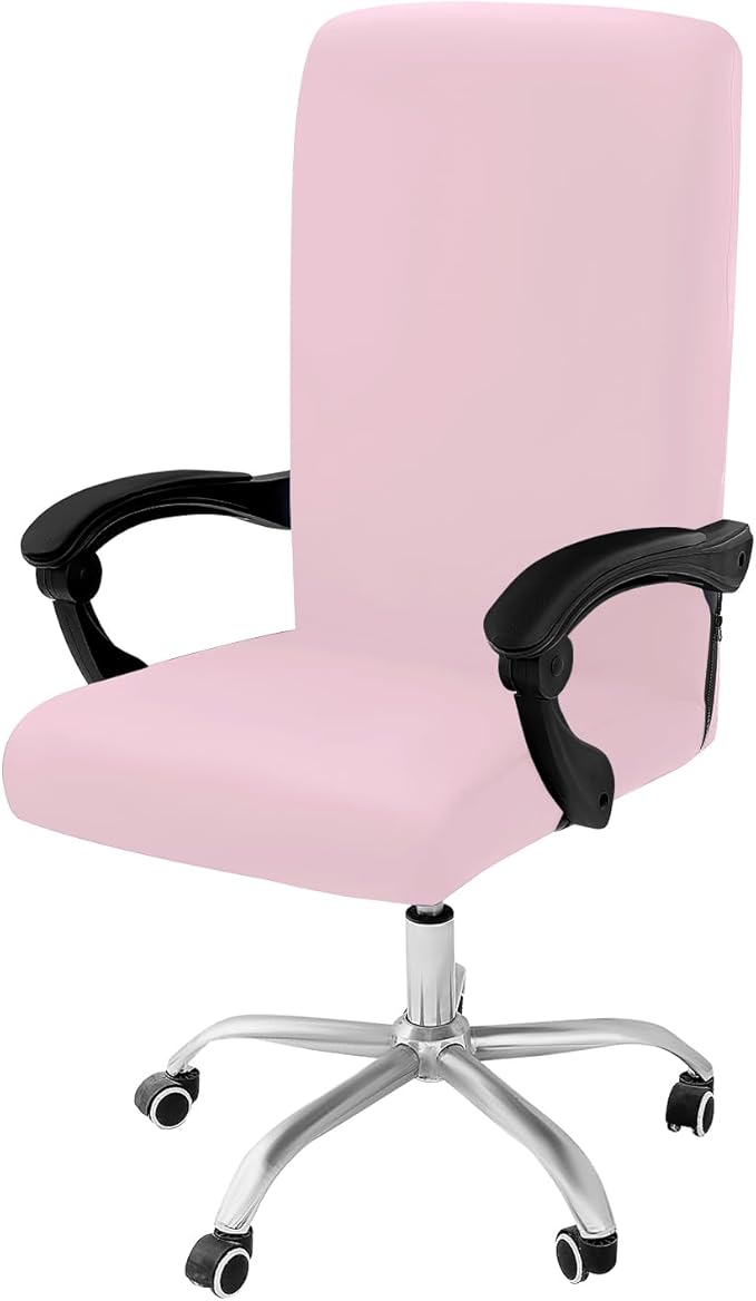 Smiry Stretch Printed Office Computer Chair Covers, Universal Desk Rotating Chair Slipcovers Removable Washable, Soft Fit Anti-Dust Spandex Protector Cover with Zipper, Pink