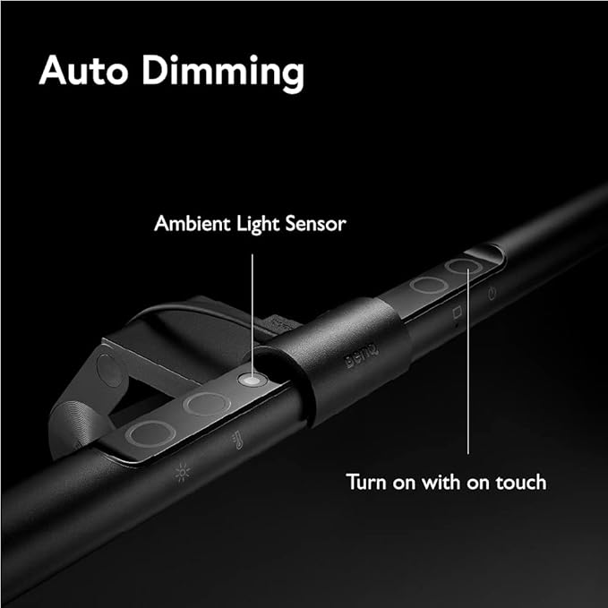 BenQ Screenbar E-Reading LED Computer Monitor Light Lamp with Auto-Dimming and Hue Adjustment Features, Matte Black USB Powered Office Lamp (ScreenBar_Black) Complements with Backlight/RGB setups