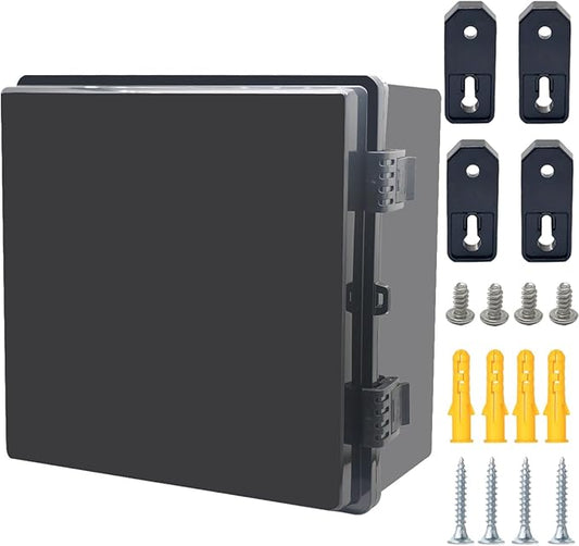 Junction Box, Hinged Black Cover IP67 Waterproof ABS Project Box with Mounting Plate Electrical Box Enclosure with Wall Bracket 11.8 x 11.8 x 6.7inch(300x300x170mm)
