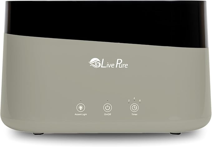 LivePure LP300HUM Aqua Flame Cool Mist Humidifier – Small Ultrasonic Plant Humidifier Indoor with Essential Oil Diffuser – Dorm Essentials, Apartment, Desks & Home Office Taupe - 0.20 Gal/ .75L