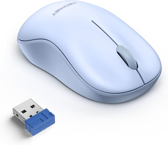 TECKNET Wireless Mouse for Laptop, 2.4G Silent Computer Mouse Quiet Click with 5 DPI Levels,Contoured Grip,Small Portable 30 Months Battery Cordless Mice for PC, Chromebook, Mac - Light Blue