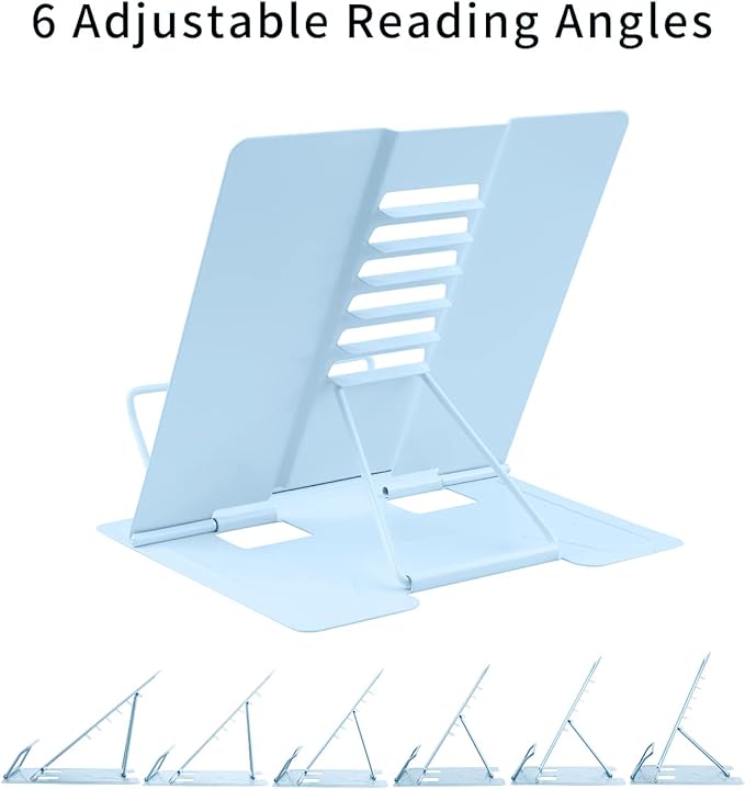 MSDADA Desk Book Stand Metal Reading Rest Book Holder Adjustable Document Holder Portable Sturdy Bookstands for Textbooks,Music Books,Recipe,Mobile Phone (Macaron Blue)
