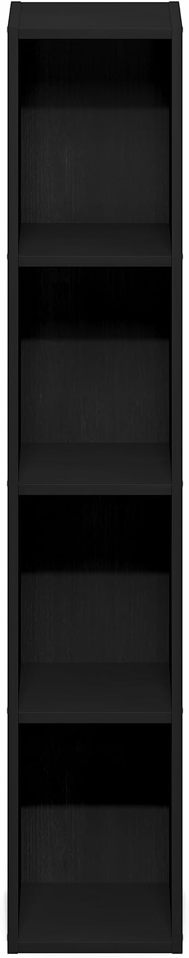 Furinno Fulda Book Shelf, 4-Tier Narrow Bookshelf, Standing Bookcase with 8-in Width Storage Shelf, 9.3 x 7.9 x 41.6, for Organization and Storage, for Living Room, Bedroom, Home Office, Blackwood