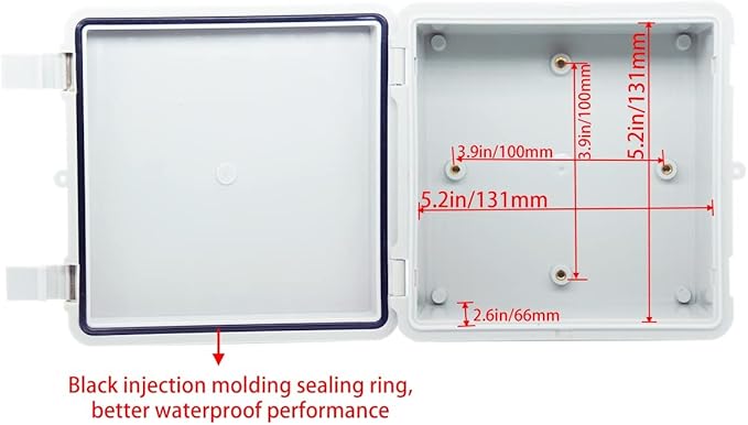 Junction Box, Hinged Cover IP67 Waterproof ABS Project Box with 2 NPT 1/2" Cable Gland, Electrical Box Enclosure with Mounting Plate & Wall Bracket 5.9 x 5.9 x 3.5inch(150x150x90mm)