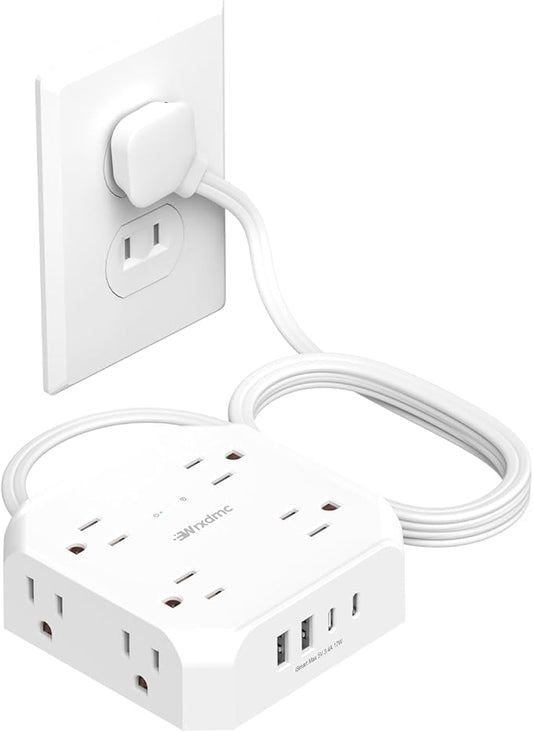 2 Prong Power Strip, WRXDMC 2 Prong to 3 Prong Outlet Adapter, 1400J Two Prong Surge Protector, 5ft Extension Cord, 8 AC Outlets with 2 USB C Port and 2 USB A Port, Wall Mountable, Ideal for Old House