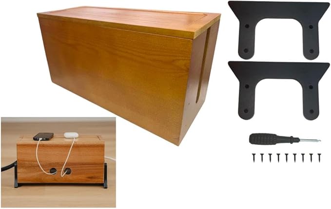 Extra Large Cable Management Box, 14.17 x 6 Inch Cord Organizer Box & Power Strip Cover - Wooden Wire Hider for Desk, Floor, Living Room, Home Office, Kids & Pets Safe