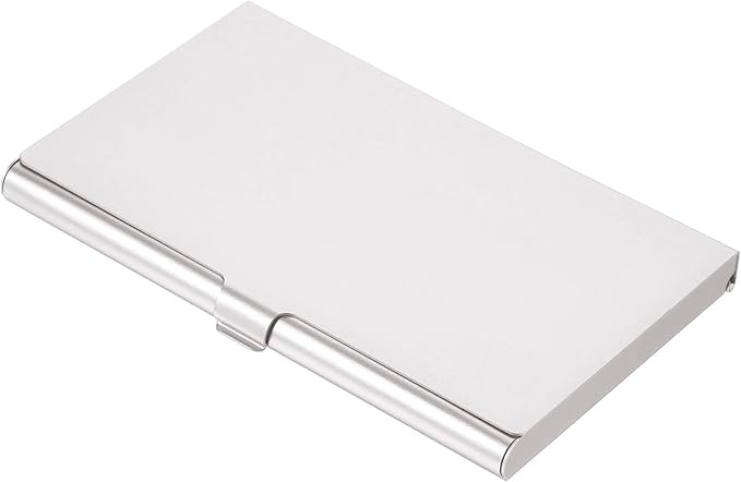 PATIKIL Business Card Holder, Aluminum Alloy Flip Cover Slim Name Cards Case for Women Men, Silver Tone