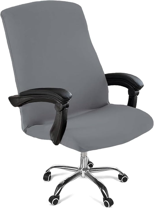 Office Chair Cover,Removable Desk Chair Cover with Zipper,Stretch Anti-dust Universal Rotating Office Seat Slipcover,Washable High Back Computer Seat Protector for Pets (Grey, Large)
