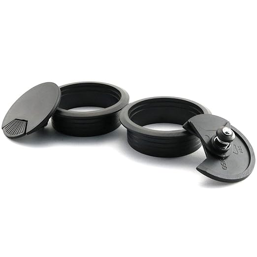 HJ Garden 2pcs 2-3/8 inch Desk Wire Cord Cable Grommets Hole Cover for Office PC Desk Cable Cord Organizer Plastic Cover Black