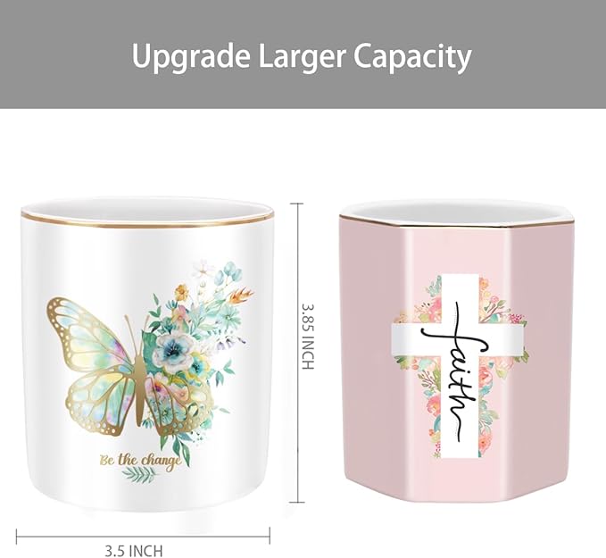 WAVEYU Cute Pen Holder for Desk, Ceramic Durable Pencil Cup, Simple&Modern Style Makeup Organizer, Multifunctional Office Supplies for Home, Kids and School, Butterfly Pattern