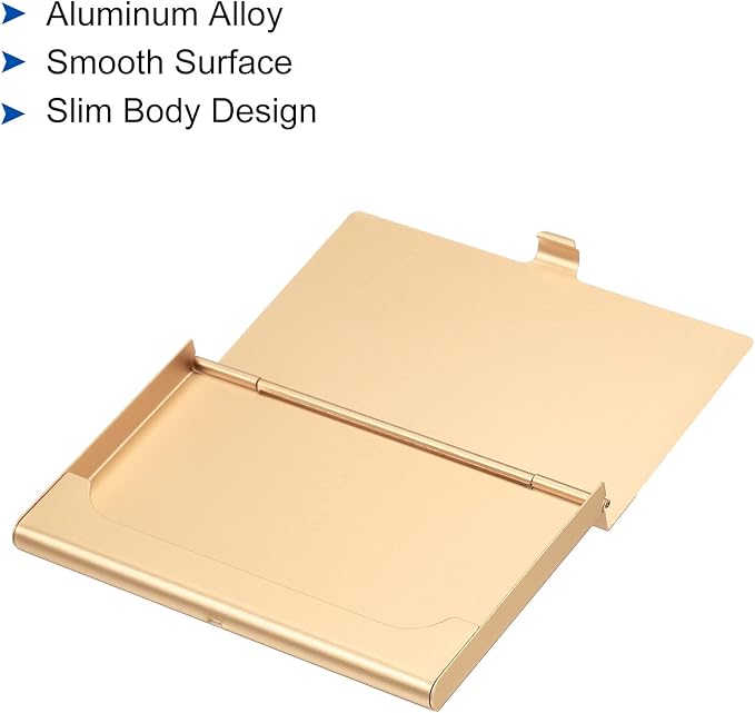 PATIKIL Business Card Holder, Aluminum Alloy Flip Cover Slim Name Cards Case for Women Men, Champagne Gold