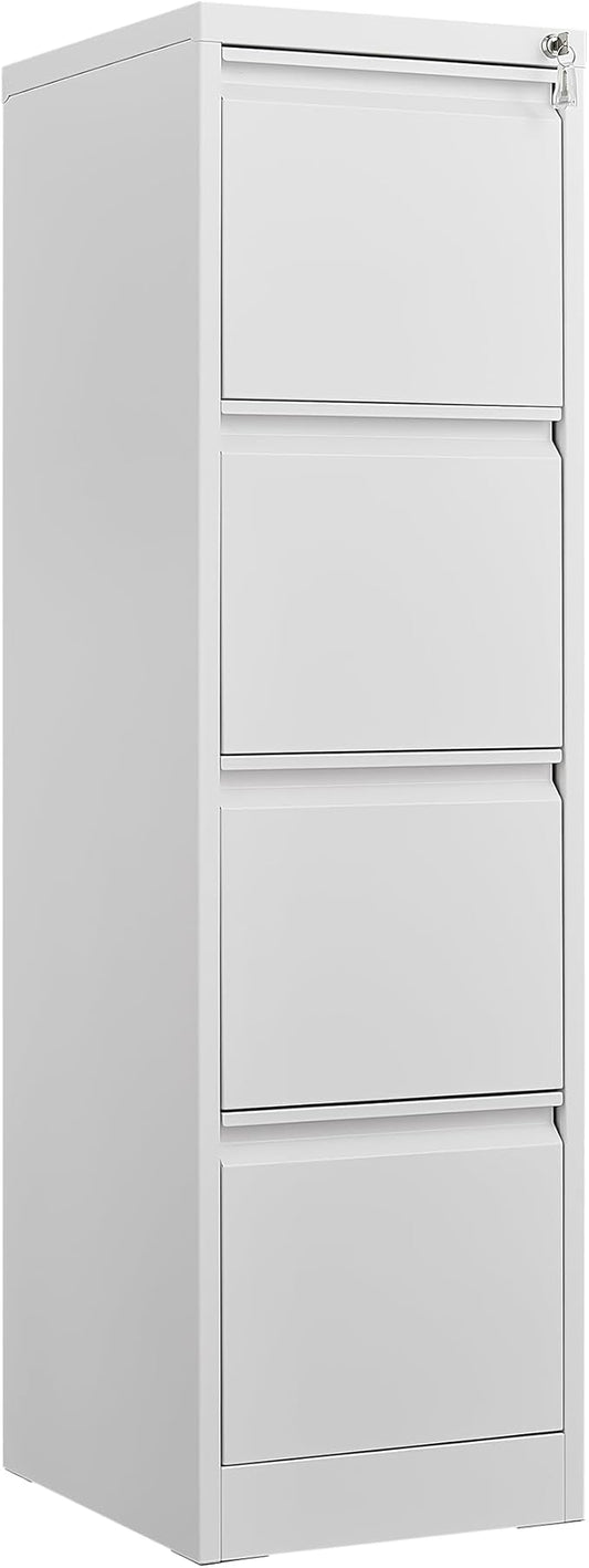 4 Drawer File Cabinet with Lock, Vertical File Cabinets for Home Office, Heavy Duty Metal Lockable Filing Storage Cabinet for Letter/Legal/a4/f4 Size Files, Assembly Required, White