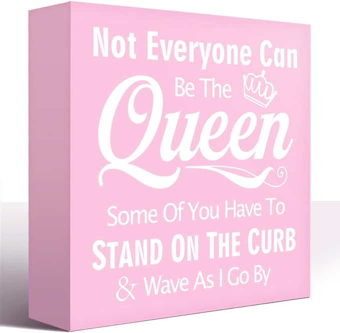 LVQHI Pink Decor For Desk, Be The Queen Sign Wood Box,Inspirational Desk Decor For Women, Small Motivational Home Bedroom Table Accessories Decoration Signs 5"x5"x1.2" In