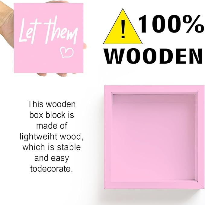 LVQHI Pink Office Desk Accessories, Let Them Sign Wooden Box, Motivational Desk Decor For Hr Women, Small Office Cubicle Table Inspirational Decoration Signs Wall Decor 5"L x 5"W x 1.2"H