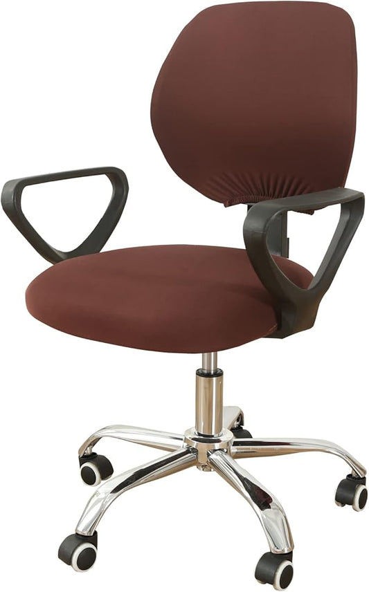 MIFXIN Office Chair Cover Stretch Elastic Polyester Slipcover 2 Piece Stretchy Desk Chair Seat Cover Protector for Home Office Rotating Computer Chair, Only Covers, NO Chair (Coffee)