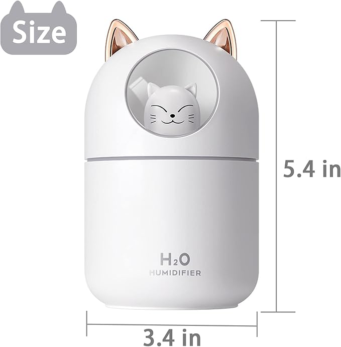 Cute Portable Cool Mist Humidifier with 12 Pcs Sticks & 7 Color Night Light - USB Air Humidifier for Bedroom, Office, Desk, Car, Travel (White + 12 Filter Cotton Sticks)