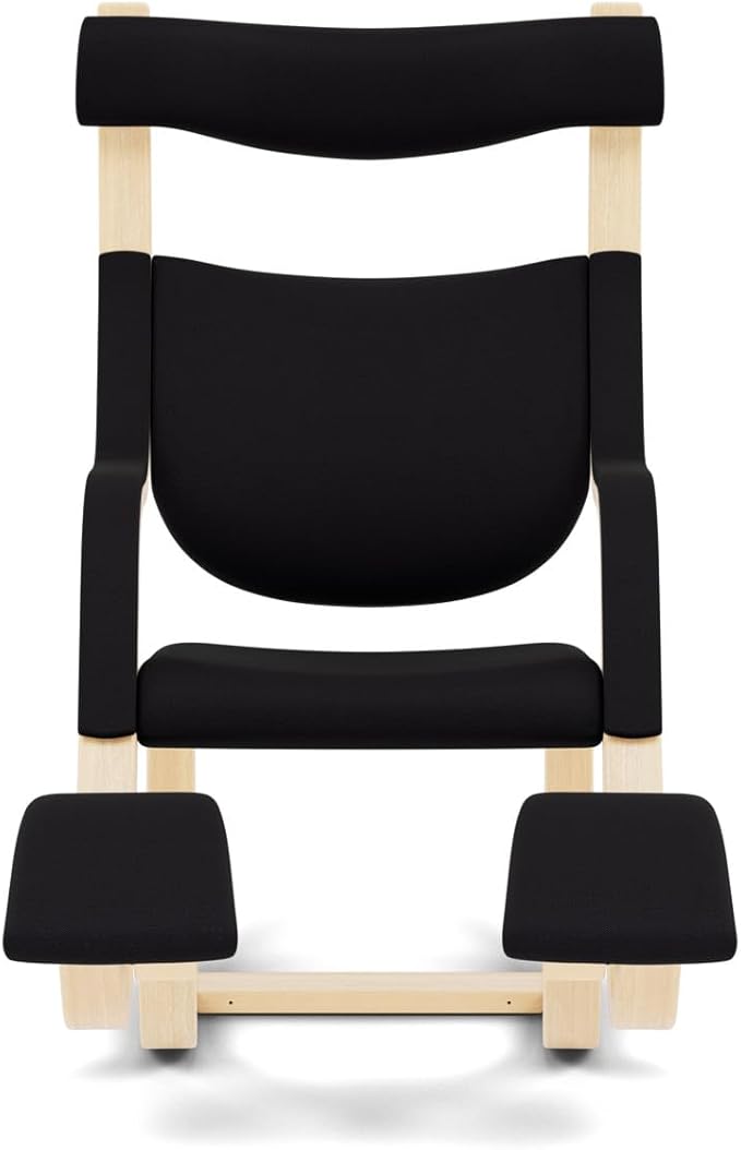 Varier Gravity Balans Recliner and Kneeling Chair Designed by Peter Opsvik, Relax Into Weightlessness, 10-Year Limited Warranty, Black Revive Fabric with Natural Ash Base
