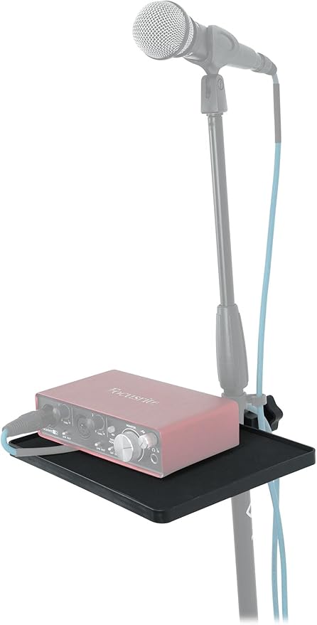 Rockville MTRAY Clamp-On Tray Utility Shelf, 9.7 x 7.3 Inches, 15lb Capacity, EVA Foam, Raised Lip, Quick Attach, for Musicians and Performers
