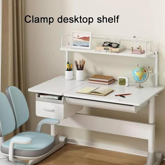 TOCTUS Clamp Desktop Shelf, Desktop Storage Organizer Office Shelf for Book Stationery, Clip On Bookshelf Organizer for Dorm, Home, Office(White,60cm)