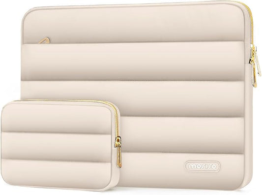 MOSISO Laptop Case 13.3 inch,13-13.3 inch Puffy Laptop Sleeve Compatible with MacBook Air 13.6 M5 M4 M3 M2 M1/Neo/Pro 13/14,HP Dell ASUS Lenovo,Polyester Horizontal Bag with Small Case, Sand | 13.3 inch, Polyester, Horizontal Bag, with Small Case, Sand