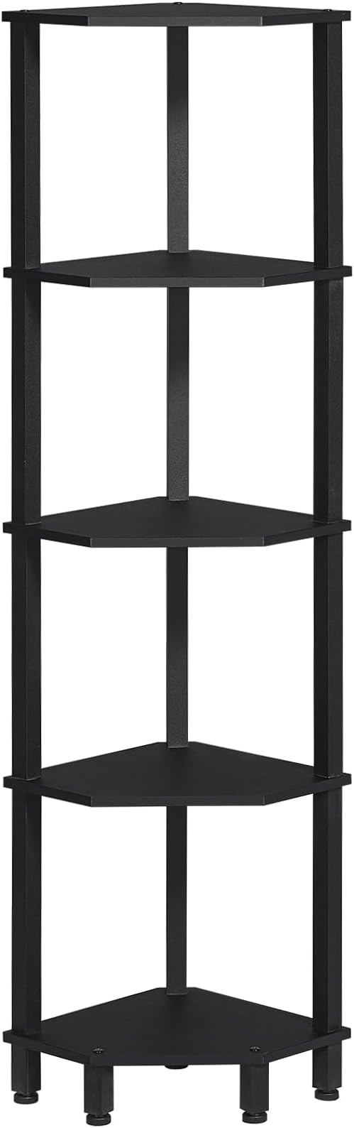 YUFAM 5-Tier Corner Shelf with Sturdy 5-Leg Base, 52in Tall Narrow Bookcase for Small Spaces, Wooden Plant Display Shelf, Thin Bookshelf for Living Room, Bedroom, Office, Black