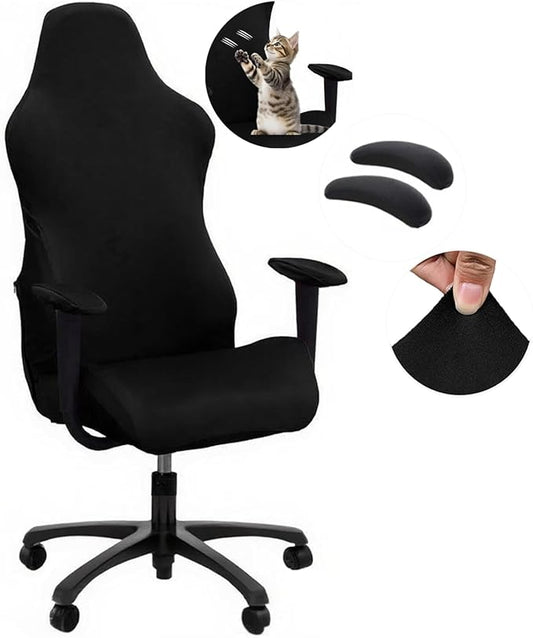 Gaming Chair Cover,Removable Office Chair Cover with Zipper,Stretch Anti-dust Universal Rotating,Washable High Back Computer Seat Protector for Pets (Black, Large | Armrests)