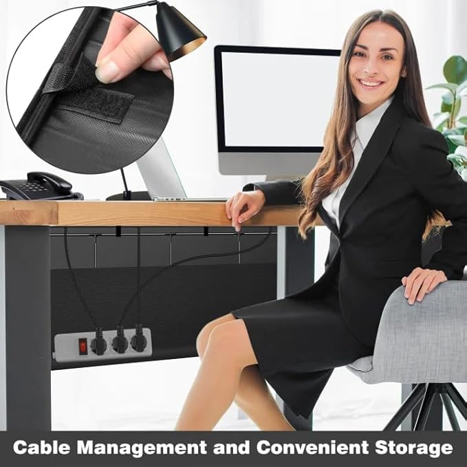 UNIFAMILY 2 in 1 No Drill Under Desk Privacy Panel with Cable Management Organizer Sleeve, 60 IN Oxford 600D Modesty Desk Panel with Cord Organizer, Desks Skirt for Home Office or Standing Workstation