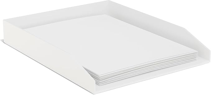 TRU RED Front‑Load Stackable Plastic Letter Tray, White – Desktop Paper Organizer for Office Files & Documents