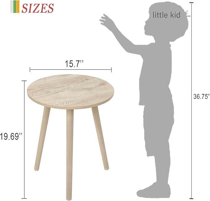AWASEN Round Side Table, Modern Small End Table for Living Room, Wood Accent Drink Table for Small Space with Solid Wood Legs, Easy Assembly, Rustic White Oak