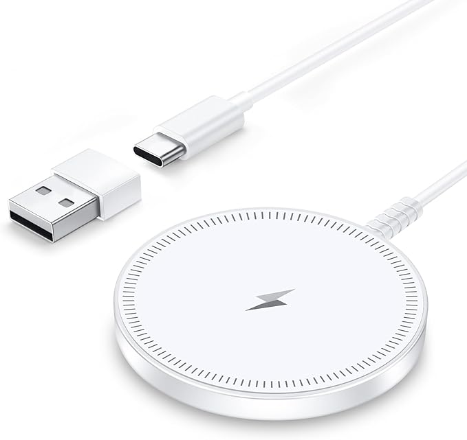 Magnetic Wireless Charger Fast Charge Strong Magnet Charging Pad for iPhone 17/16/15/14/13/12 - Series&AirPods Pro 4-2, Daul Ports, Case-Friendly, Ultra-Slim & Portable for Travel Nightstand Desk