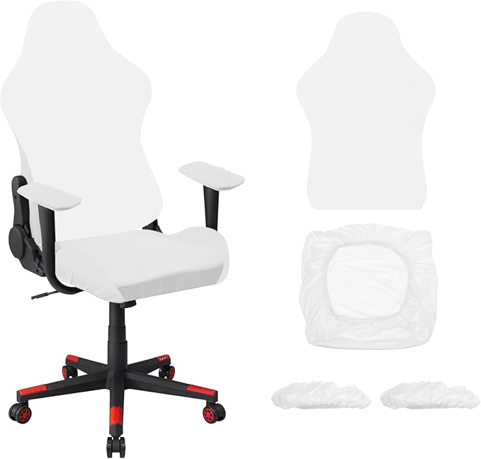 uxcell Gaming Chair Covers, Stretchable Office Computer Chair Slipcover with Armrest Covers, Elastic Seat Protector for Office Reclining Racing Game Chair, White