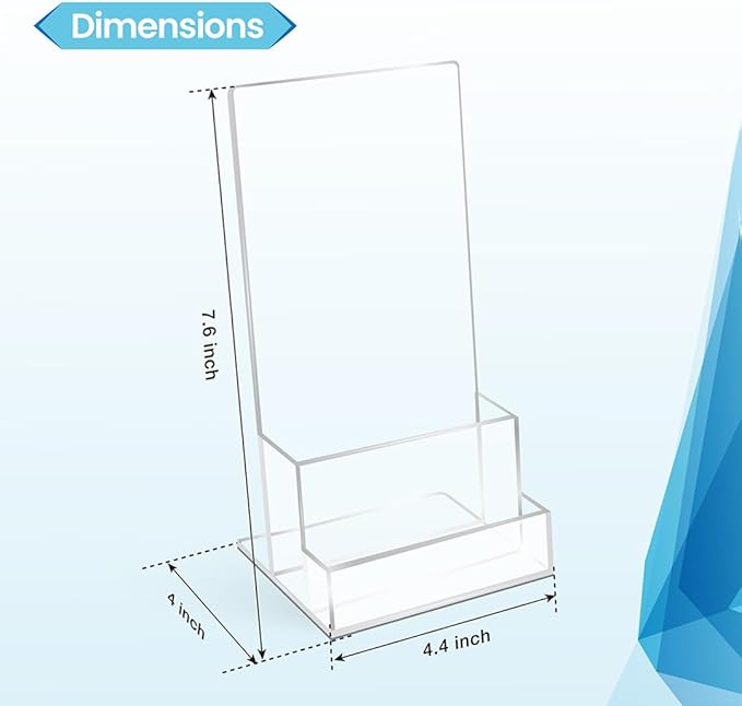 6 Pack Acrylic Brochure Holder 4‘’, Clear brochure and business card holder, Plastic Flyer Display Stand for Magazine, Pamphlet, Booklets, Menu, Journals, Business Card