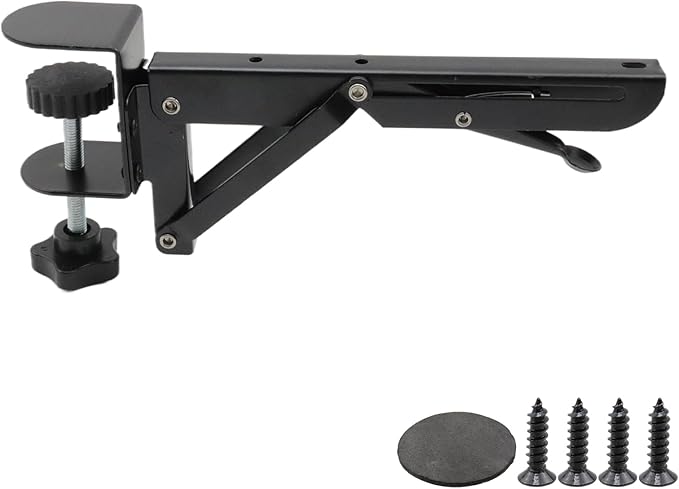 1 Set Desk Extension Folding Shelf Brackets,Metal Tablet Mount Arm Computer Desk Extender Clamp,Keyboard Rack Desktop Extension Tray,Black Small Clip