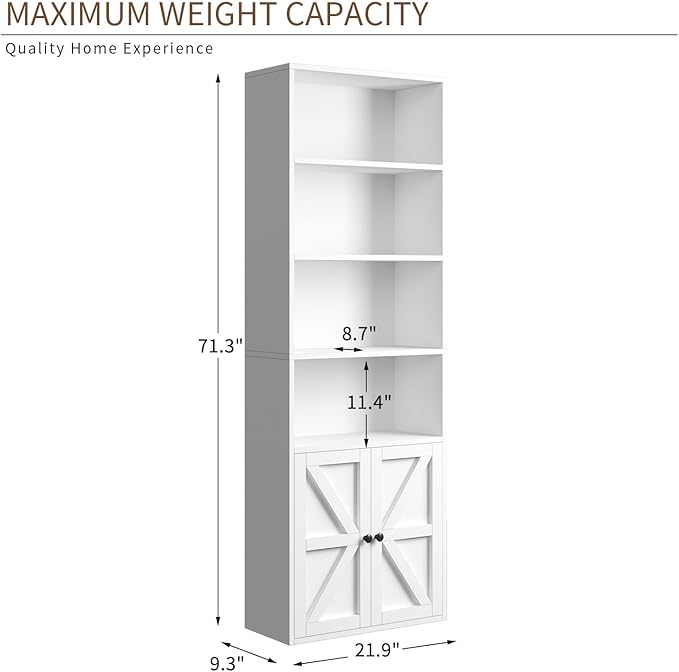 71.5" Bookshelf Set of 2, 6-Tier Bookcase with Cabinet Doors, Tall Display Shelves with Storage for Home Office, Living Room