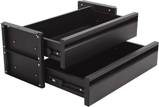 15 in 2-tier Under Desk Drawer,Adjustable Height, Under Desk Drawer Slide Out with Slide Extension Mounted Under Flat Wooden Table, Carbon Steel Hidden Desk Drawer for Office & Home