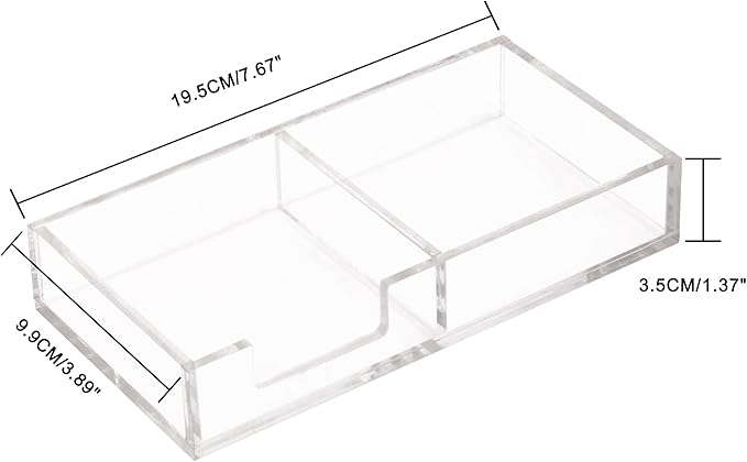 Sticky Notes Holder 2in1 Memo Pad Dispenser,7.68" x 3.9" x 1.38" Clear Desk Supplies Organizer Accessories for Office Home School Post Bank (DP013)